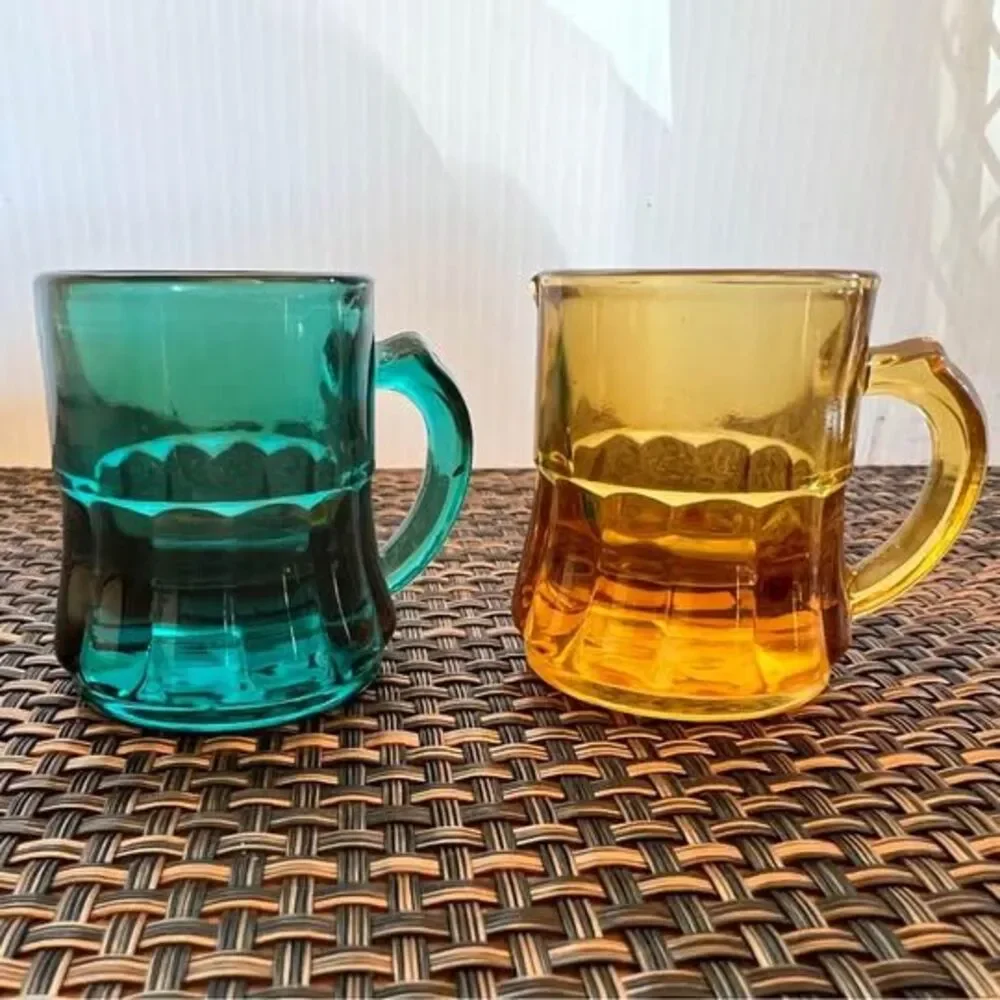 Yellow and Turquoise Mugs Shot Glasses by FEDERAL GLASS Company